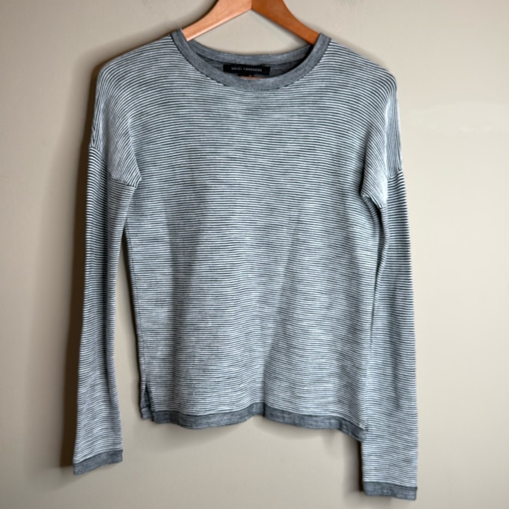 Skull Cashmere Black and White Ribbed Striped Signature Skull on Back of Shirt - Picture 2 of 5